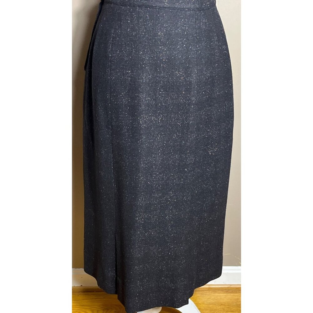 Vtg Tweed Wool Skirt Black Pencil Speckled Kick Pleat Preppy Heritage Womens 6 - Picture 5 of 9